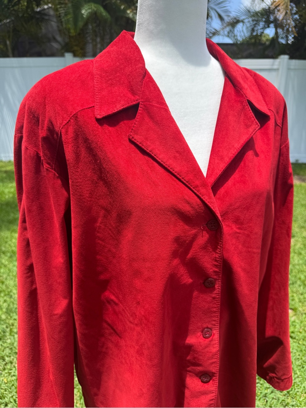 Red Suede Leather Women's Work Shirt - Classic Collared Style